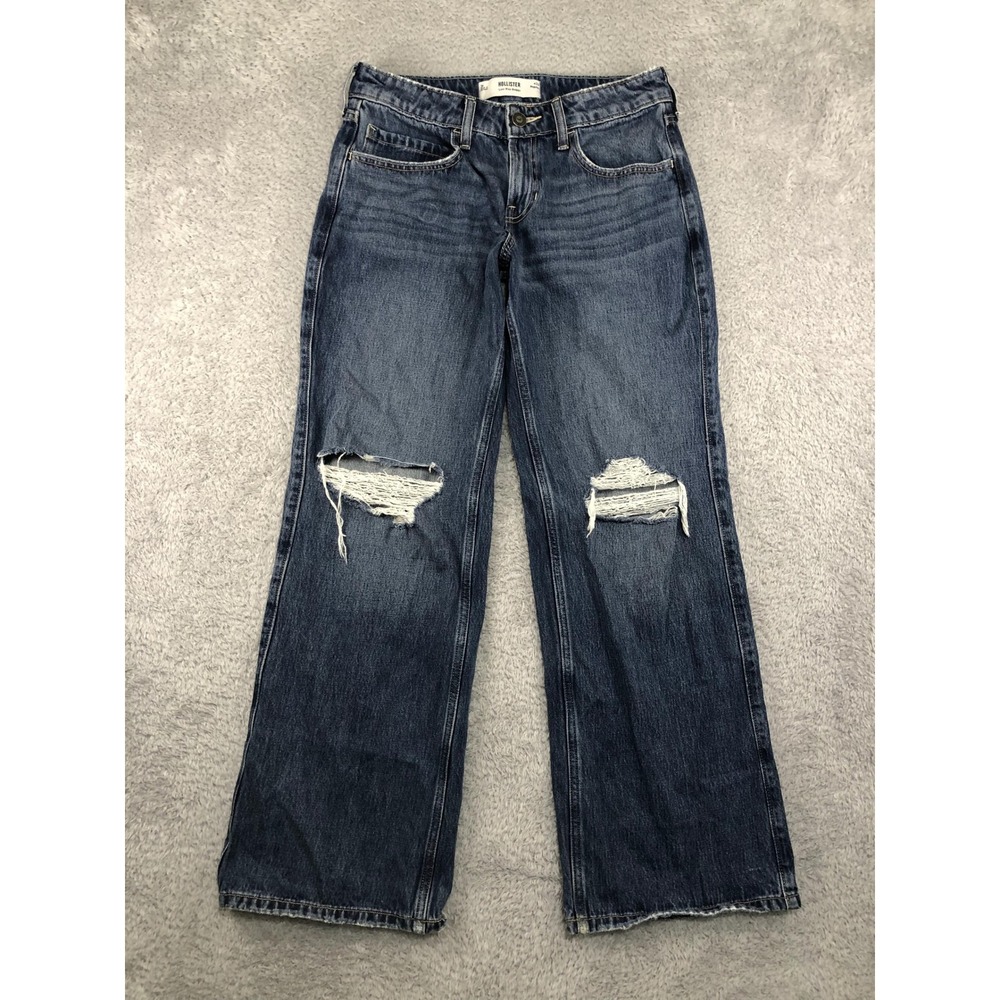 Hollister Jeans Women's 2 (30x30) Low-Rise Baggy Wide Leg Distressed Blue